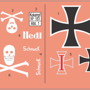 German WWI A7V Tank Waterslide Decal Set – 504, 544 “Schnuck” & 524 “Hedi” – Multi Scale Military Model Decals