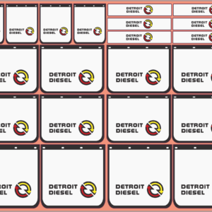 Detroit Diesel Mudflap Decals – White Vinyl – Multi-Scale (1/14, 1/24, 1/32, 1/50, 1/64, 1/87)